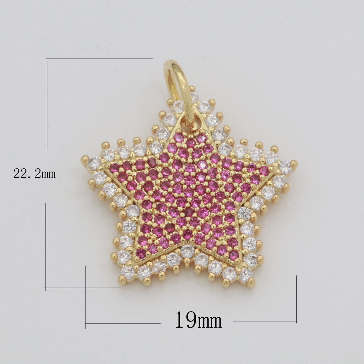 Gold Star Fuschia Charm Cubic Celestial Star Round Cz Charm for Jewelry Making M-612