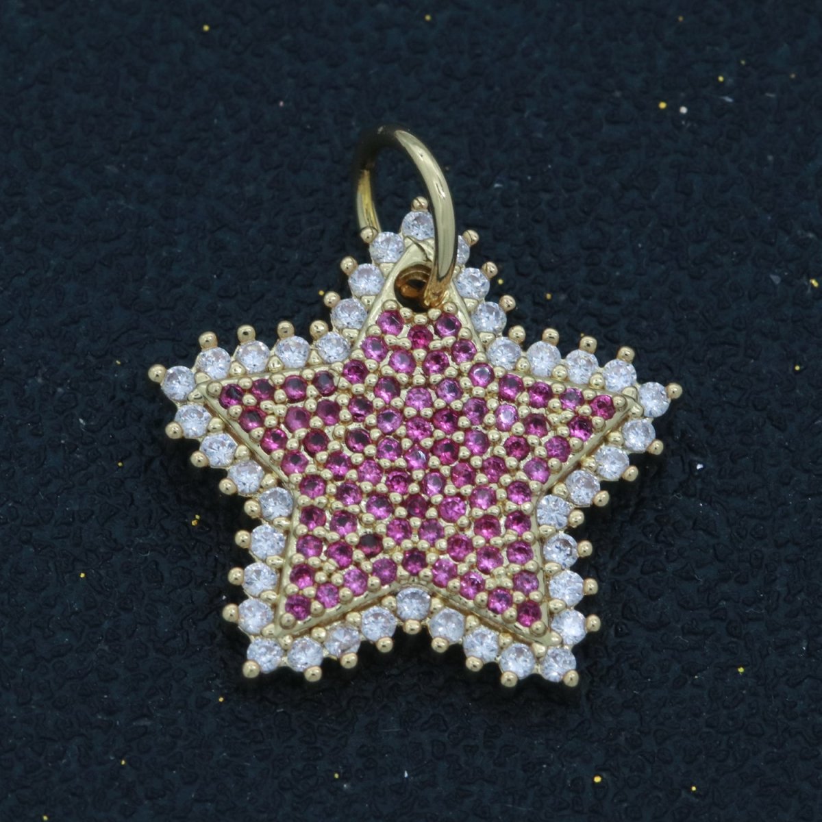 Gold Star Fuschia Charm Cubic Celestial Star Round Cz Charm for Jewelry Making M-612