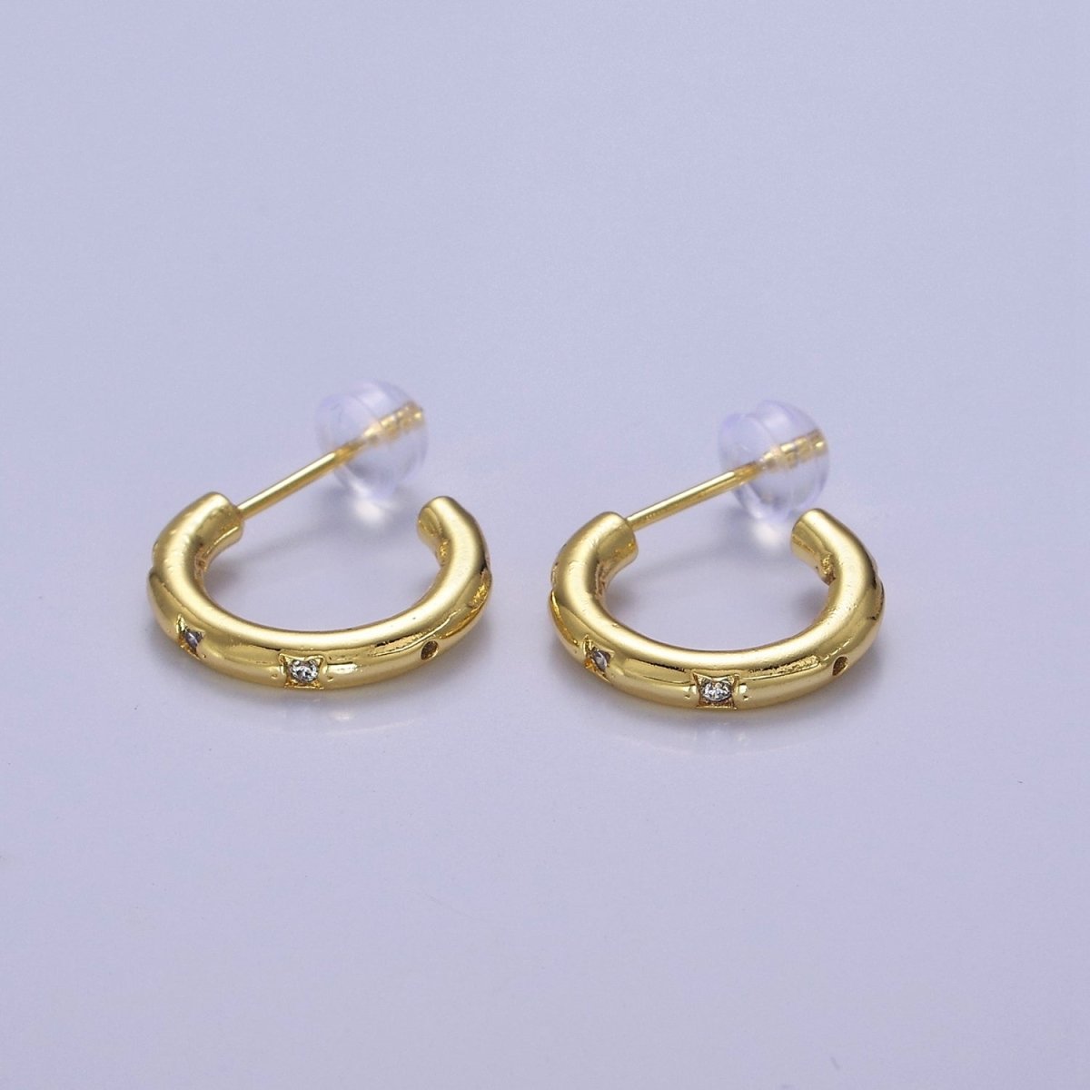 Gold Star Hoop Earring Cz Star Earring Celestial Starburst Everyday Jewelry V-167 V-168 V-169