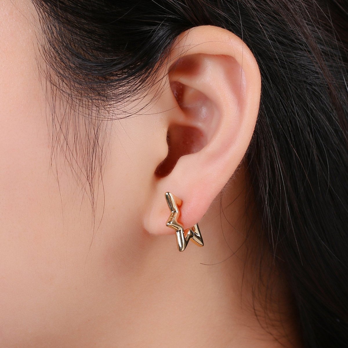 Gold Star Huggie Earring 14k Gold Filled Earring, Statement Earring Rock Star Earring P-039