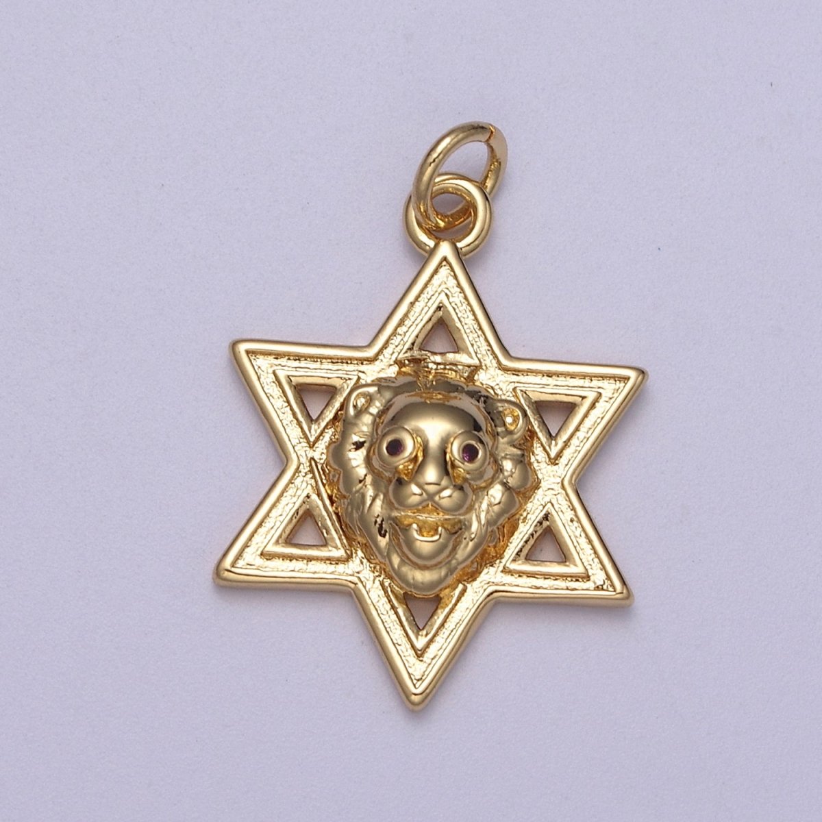 Gold Star of David Lion of Judah Pendant, Solid Magen David Jewish Star Jewelry  N-340