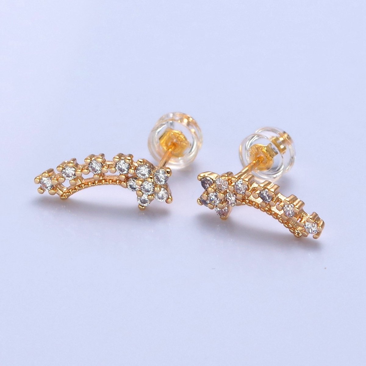 Gold Star Pave Stud Earring T-499