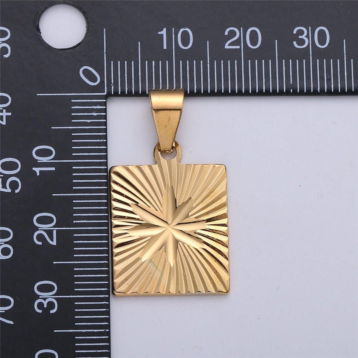 Gold Star Pendant, 18K Gold Filled Pendant, celestial medallion, Square pendant, gold starburst Charm  I-161