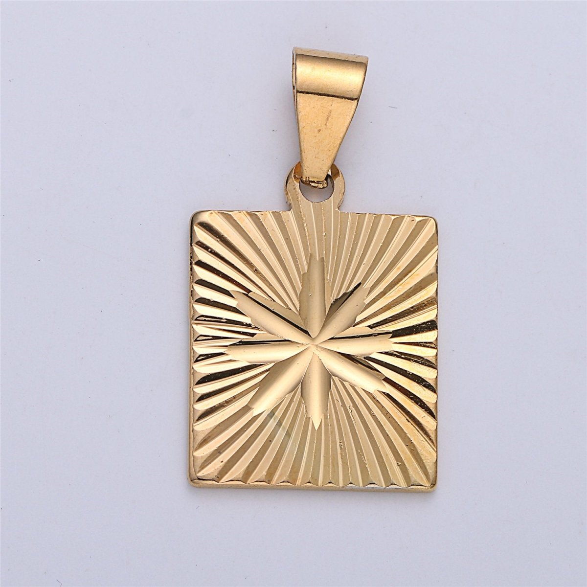 Gold Star Pendant, 18K Gold Filled Pendant, celestial medallion, Square pendant, gold starburst Charm  I-161