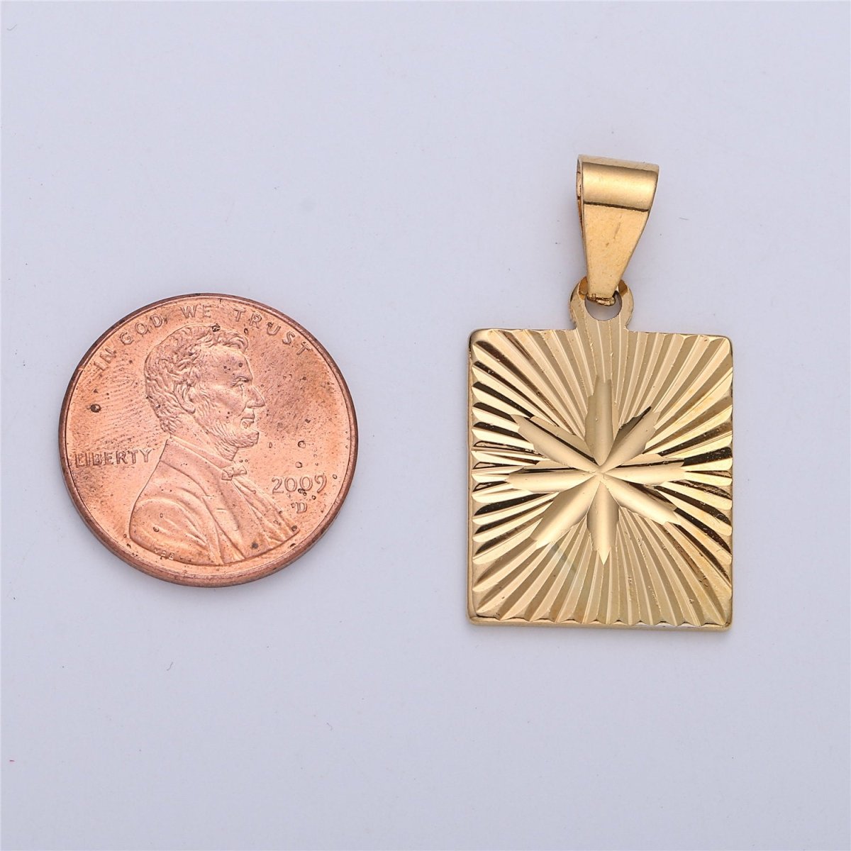 Gold Star Pendant, 18K Gold Filled Pendant, celestial medallion, Square pendant, gold starburst Charm  I-161