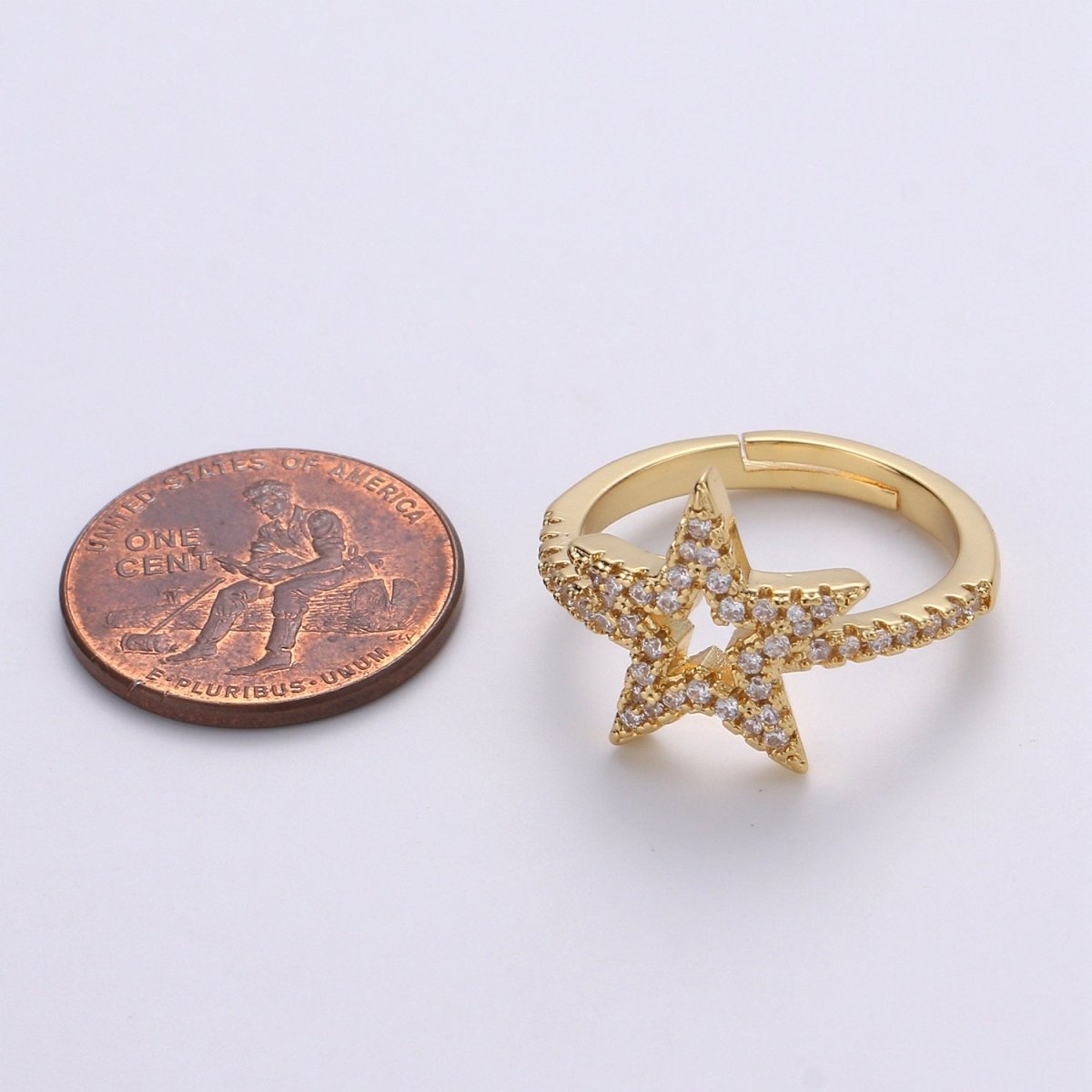 Gold Star Ring, Dainty Star Ring, Adjustable Ring, Minimalist Star Ring, Micro Pave Stackable Ring, Celestial Jewelry Gift Idea Christmas R-064