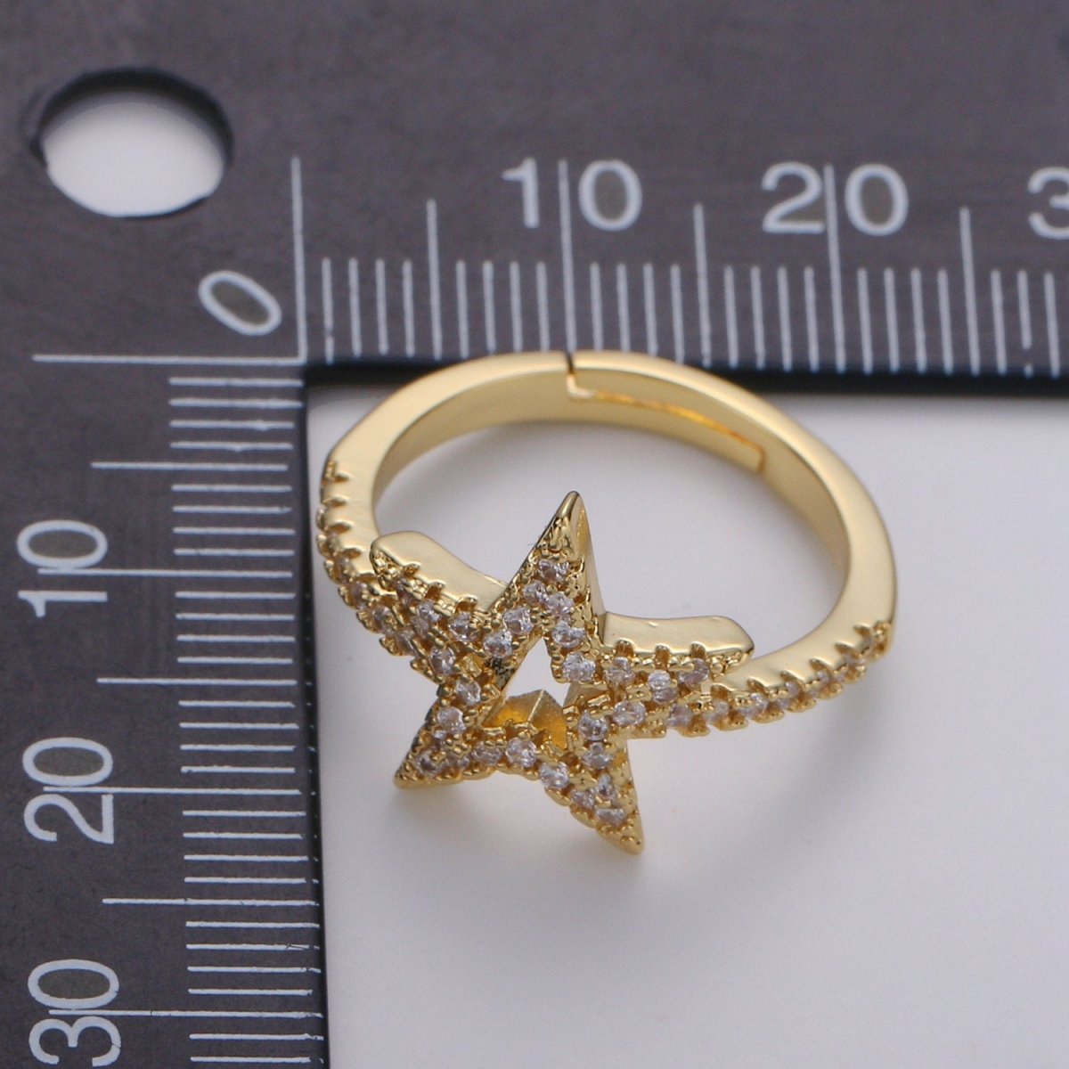 Gold Star Ring, Dainty Star Ring, Adjustable Ring, Minimalist Star Ring, Micro Pave Stackable Ring, Celestial Jewelry Gift Idea Christmas R-064