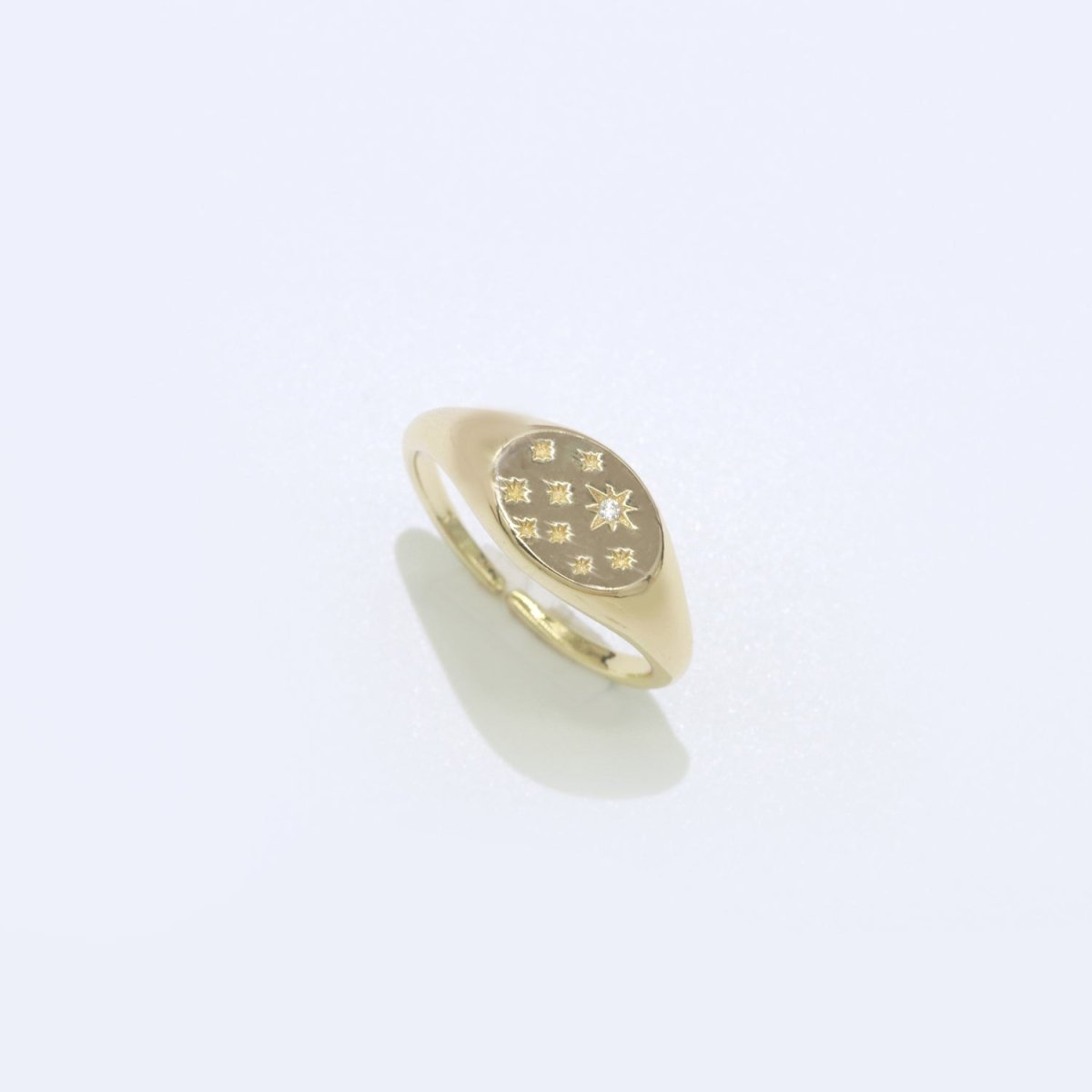 Gold Star Signet Ring, Open Galaxy Ring, Adjustable Ring, Statement Ring, Pave Stardust Gold Ring O-921