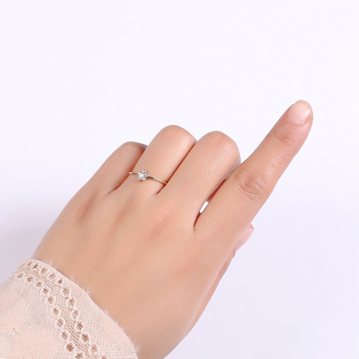 Gold Star Stacking Ring - minimalist dainty delicate ring, thin open adjustable ring, midi ring, Celestial Ring, Tiny Star ring R-246