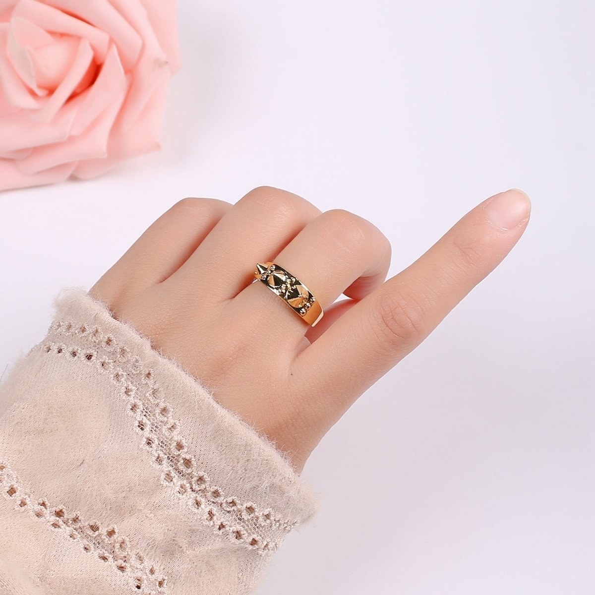 Gold Studed Ring, Minimalist Ring, Gold Ring, Dainty Ring, Ring, Stackable Ring, Midi Ring, Gold Stacking Ring, Gold Spike Adjustable Ring R438