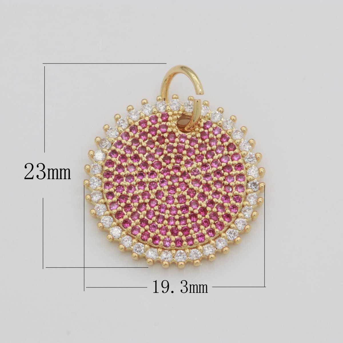 Gold Sun Fuschia Charm Cubic Celestial Sunshine Round Cz Charm for Jewelry Making M-611
