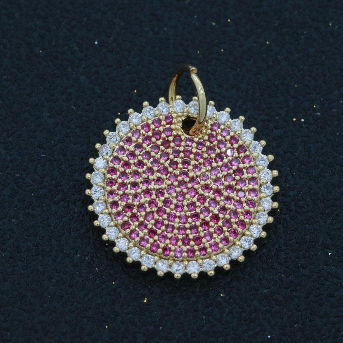 Gold Sun Fuschia Charm Cubic Celestial Sunshine Round Cz Charm for Jewelry Making M-611