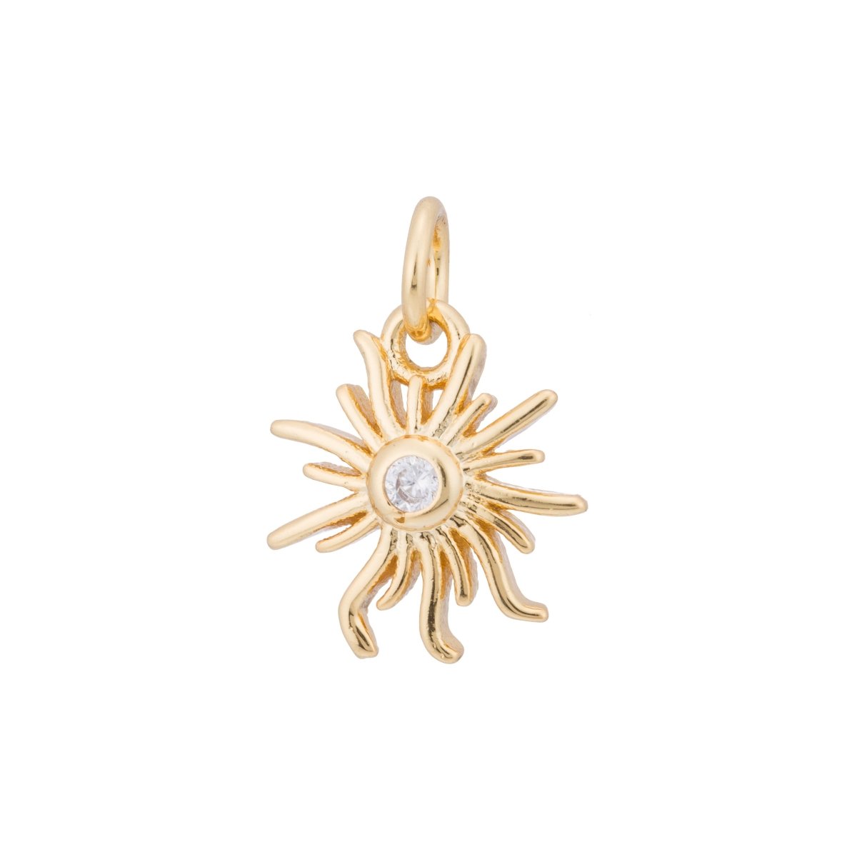Gold Sunshine, Sun Bright, Sunburst, Celestial, Sunny DIY Craft Cubic Zirconia Bracelet Charm Bead Finding Pendant For Jewelry Making, C-176