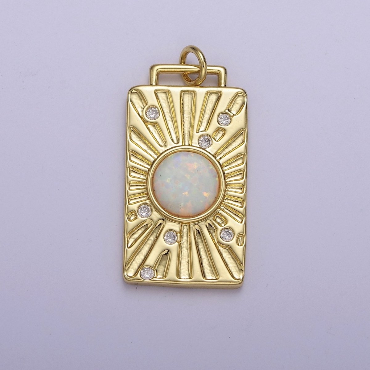 Gold Tag Opal Sunburst Charm Clear Pink Blue Opal Medallion Charm Pendant E-707 E-671 E-670