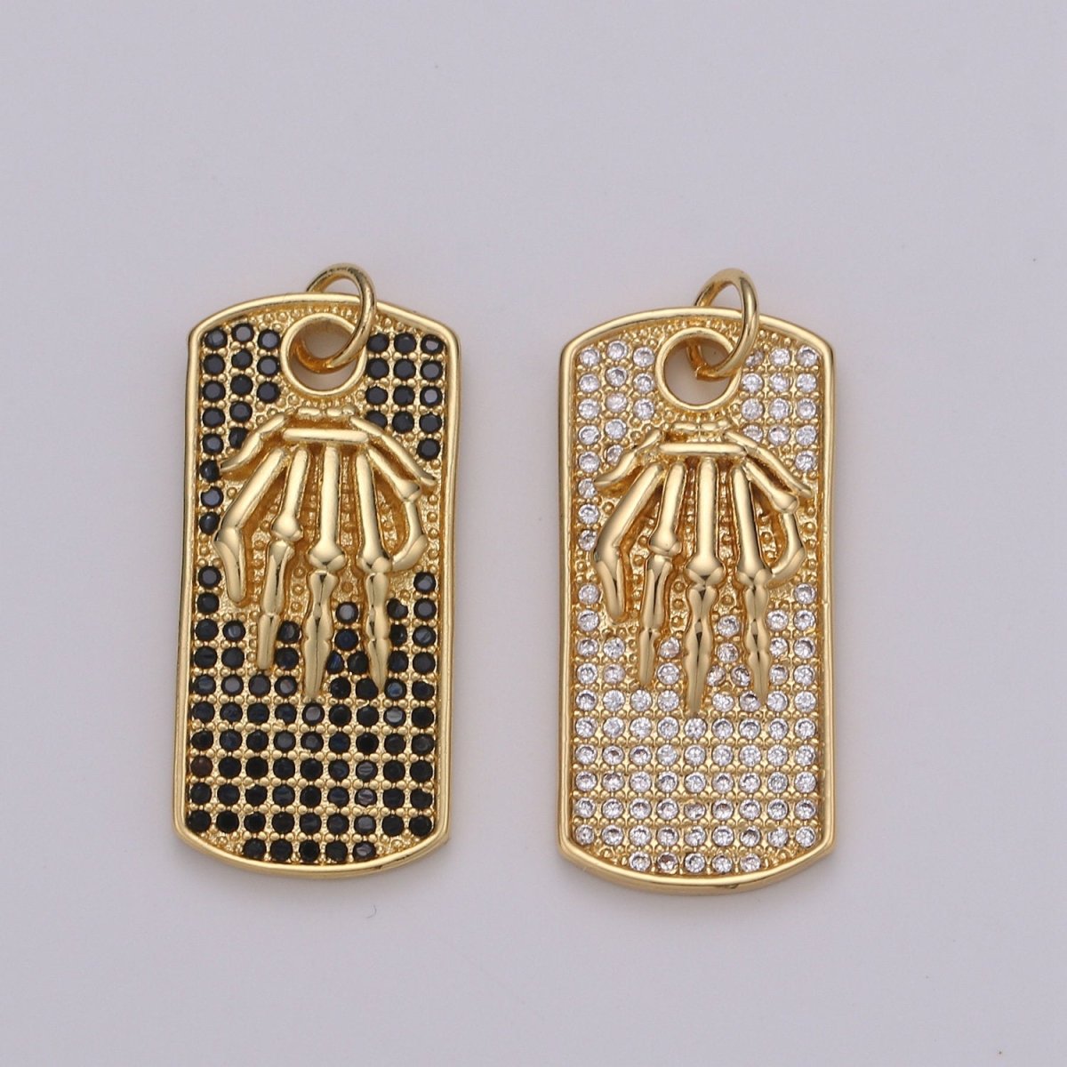 Gold Tag Skeleton Charm Gold Filled Medallion, Skull Bone Pendant Necklace Charm for Halloween Men Gothic Inspired Necklace Supply,  D-134 D-135