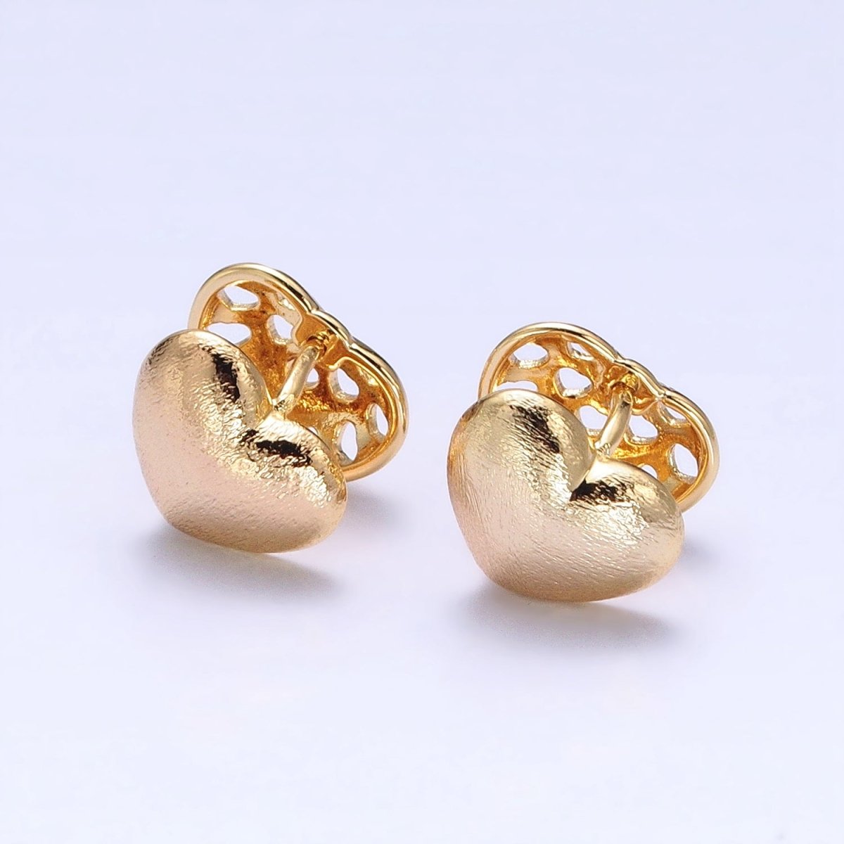 Gold Textured Heart Double Sided Valentine Filigree Huggie Earrings | AB387