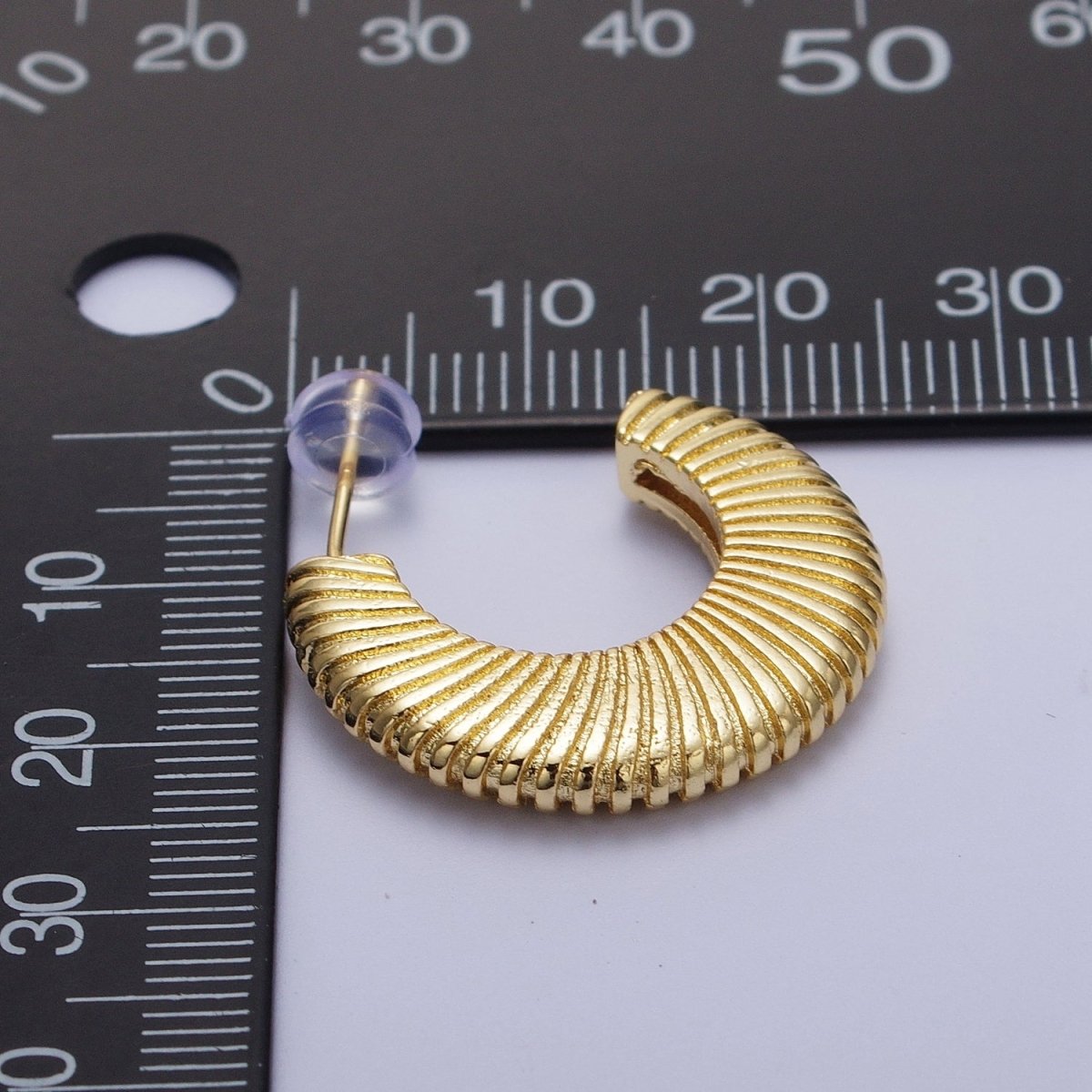 Gold Thin Textured C Shaped 15mm, 20mm, 24.5mm Hoops Earrings | AD-096