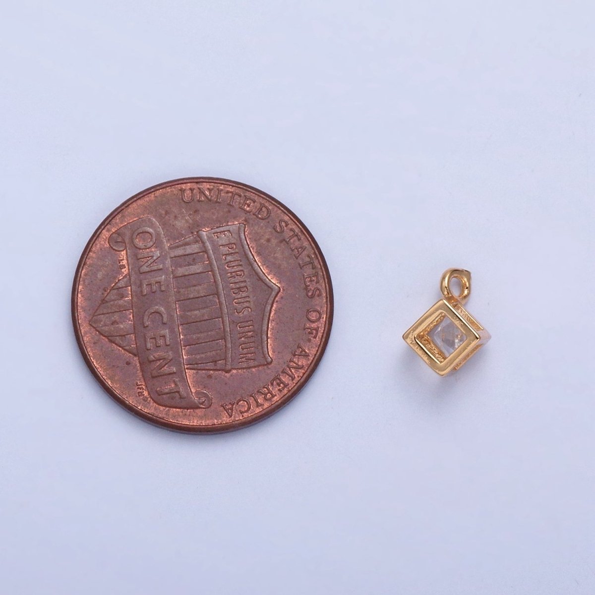 Gold Tiny Cube Box Cubic Zirconia CZ Charm For Jewelry Making X-029