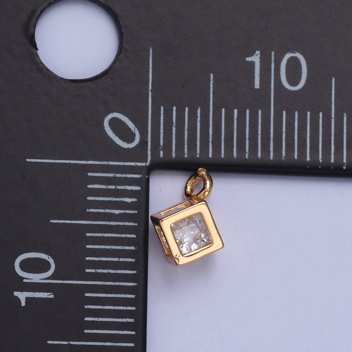 Gold Tiny Cube Box Cubic Zirconia CZ Charm For Jewelry Making X-029
