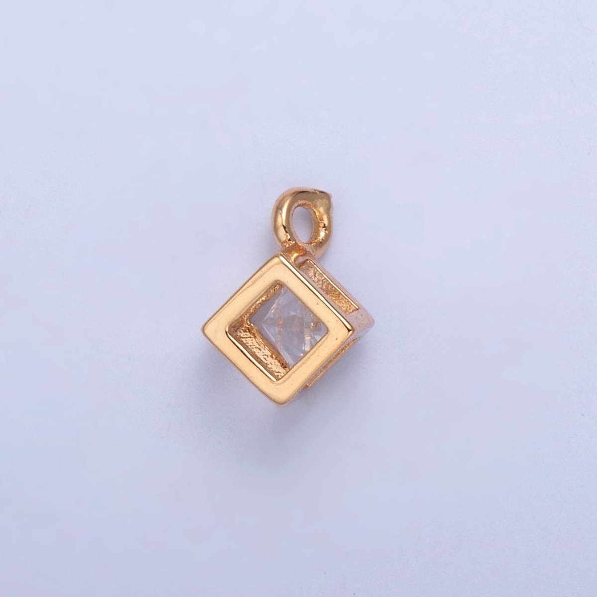 Gold Tiny Cube Box Cubic Zirconia CZ Charm For Jewelry Making X-029
