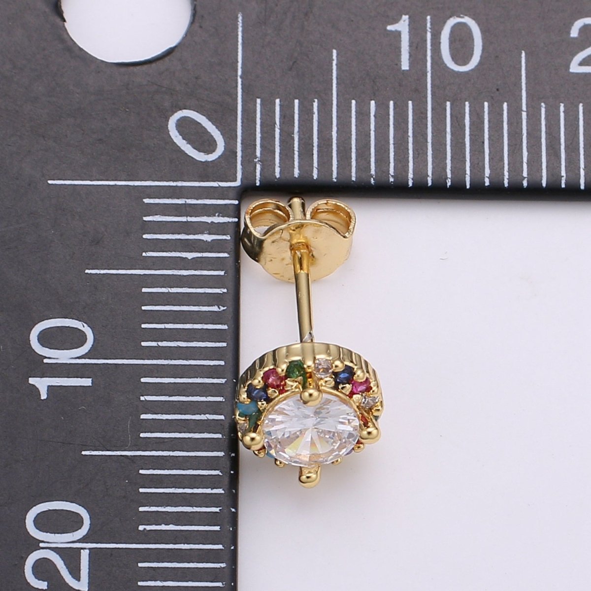 Gold Tiny Stud Earrings - Rainbow Micro Pave Studs - Dainty CZ Studs -5mm Round Crystal Small Stud Earrings Q-298