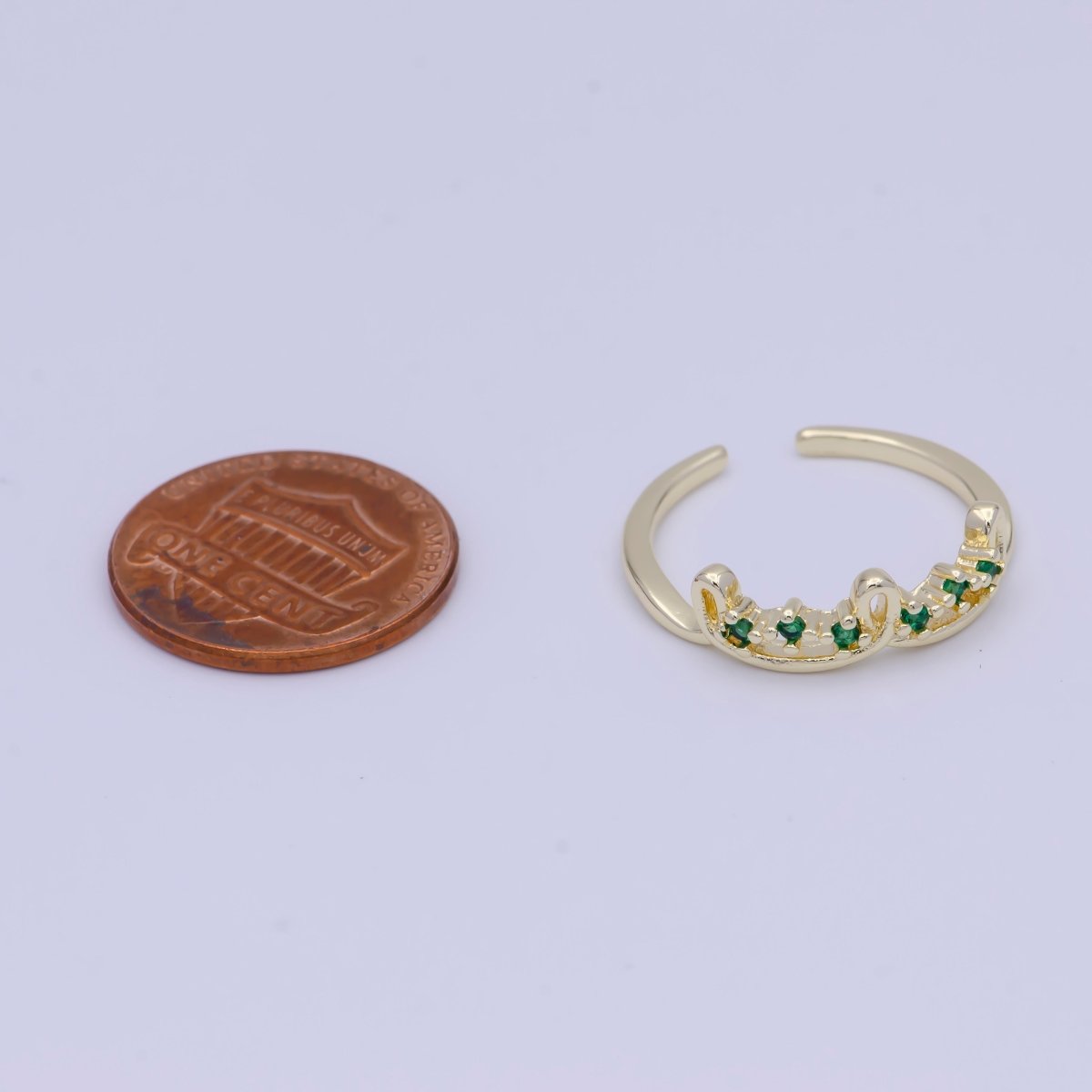 Gold Triple Green Cubic Zirconia Knot Loop Dainty Ring | U-293