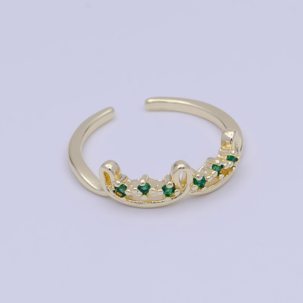 Gold Triple Green Cubic Zirconia Knot Loop Dainty Ring | U-293