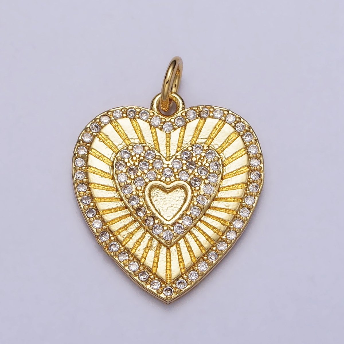 OS Gold Triple Heart Micro Paved CZ Line-Textured 23mm Charm | AC979