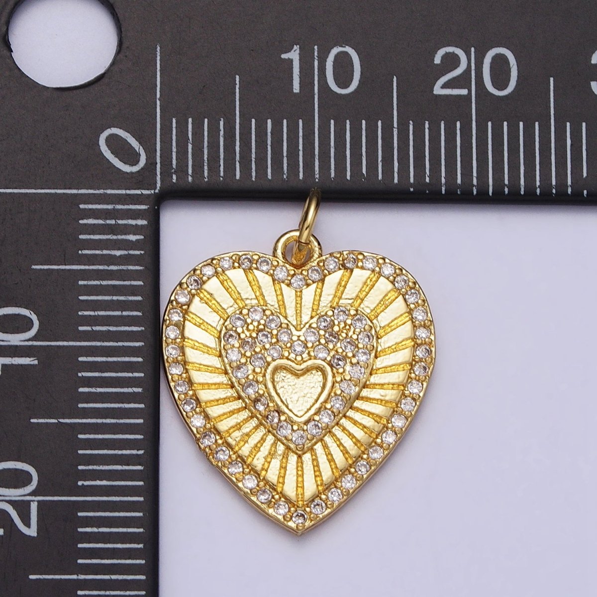 OS Gold Triple Heart Micro Paved CZ Line-Textured 23mm Charm | AC979