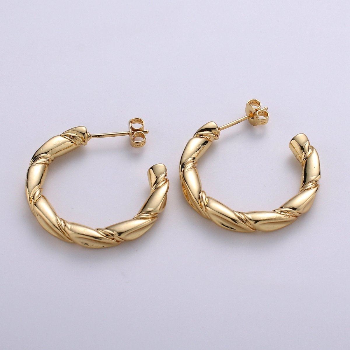 Gold Twisted Hoops, Croissant Hoops, Gold Hoop Earrings, Stud Hoop Earrings, Chunky Hoop Earrings, Thick Hoop Earrings, Bold Hoop Earrings Q-233