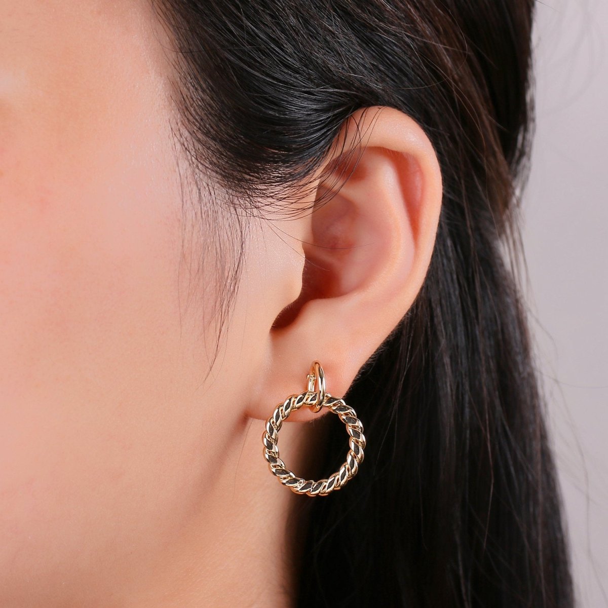 Gold Twisted Rope Hoop Earrings Gold Plated | Women 18K Gold Earrings Stud Q-122
