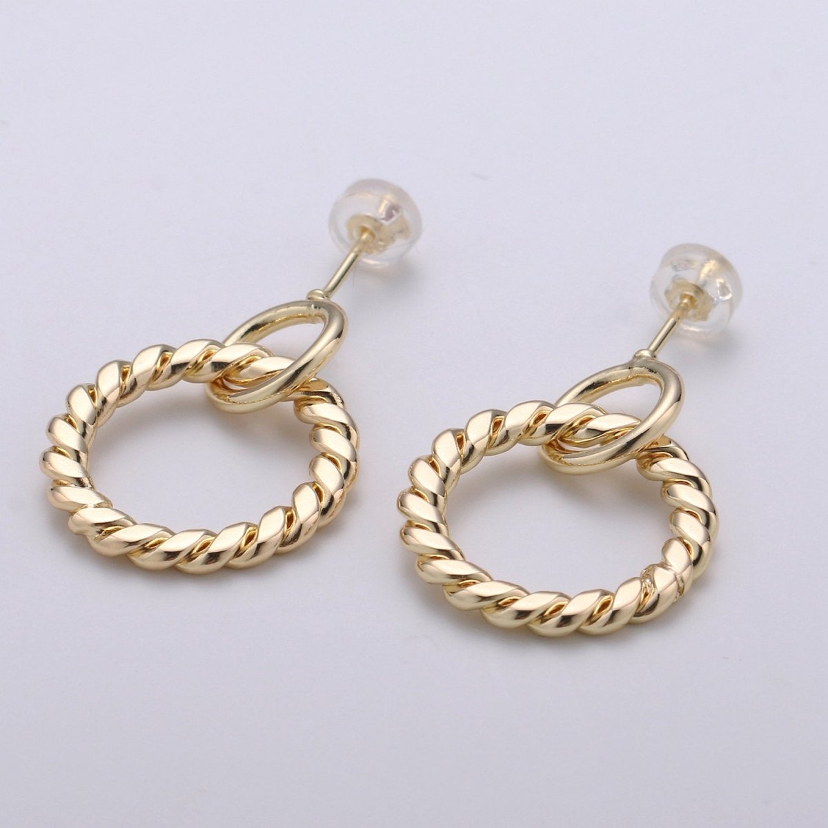 Gold Twisted Rope Hoop Earrings Gold Plated | Women 18K Gold Earrings Stud Q-122