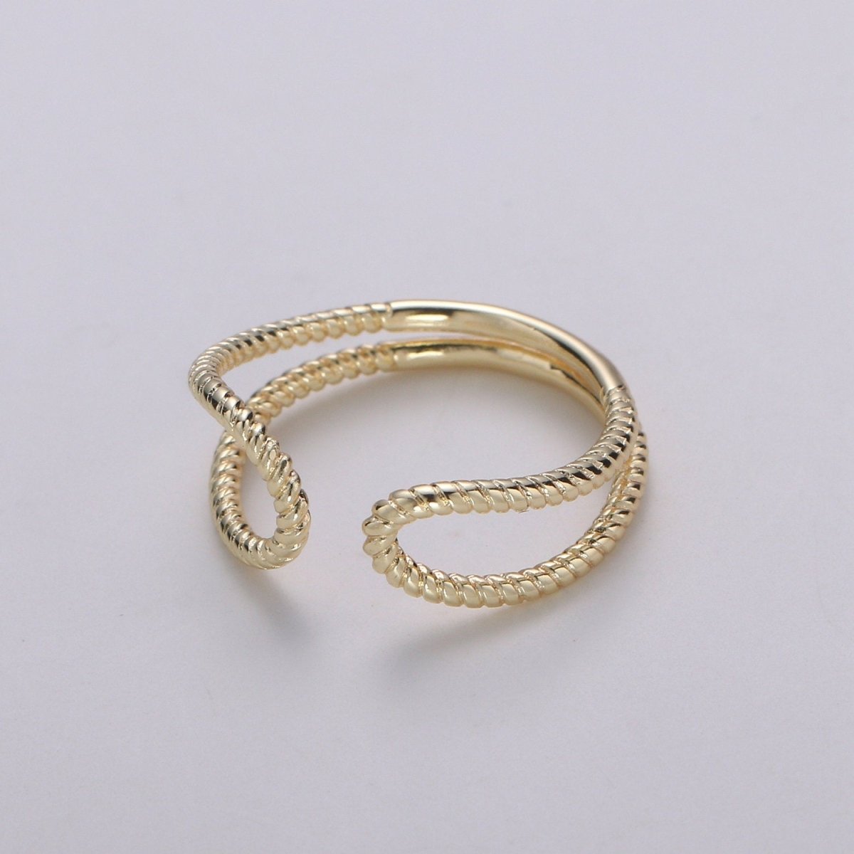 Gold Twisted Rope Ring, Boho Double Band Ring, Minimalist Open Ring, Adjustable Stack Ring, Midi Ring for Women R-118