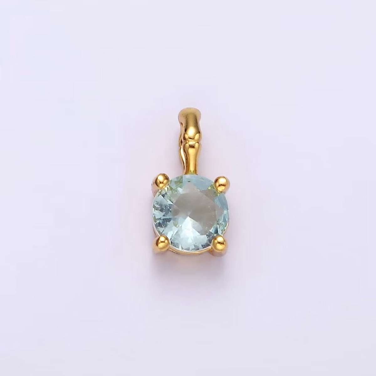 Gold Vermeil Cubic Zirconia CZ Birthstone Bamboo Bail Personalized Charm in Gold & Silver | AG160 - AG183