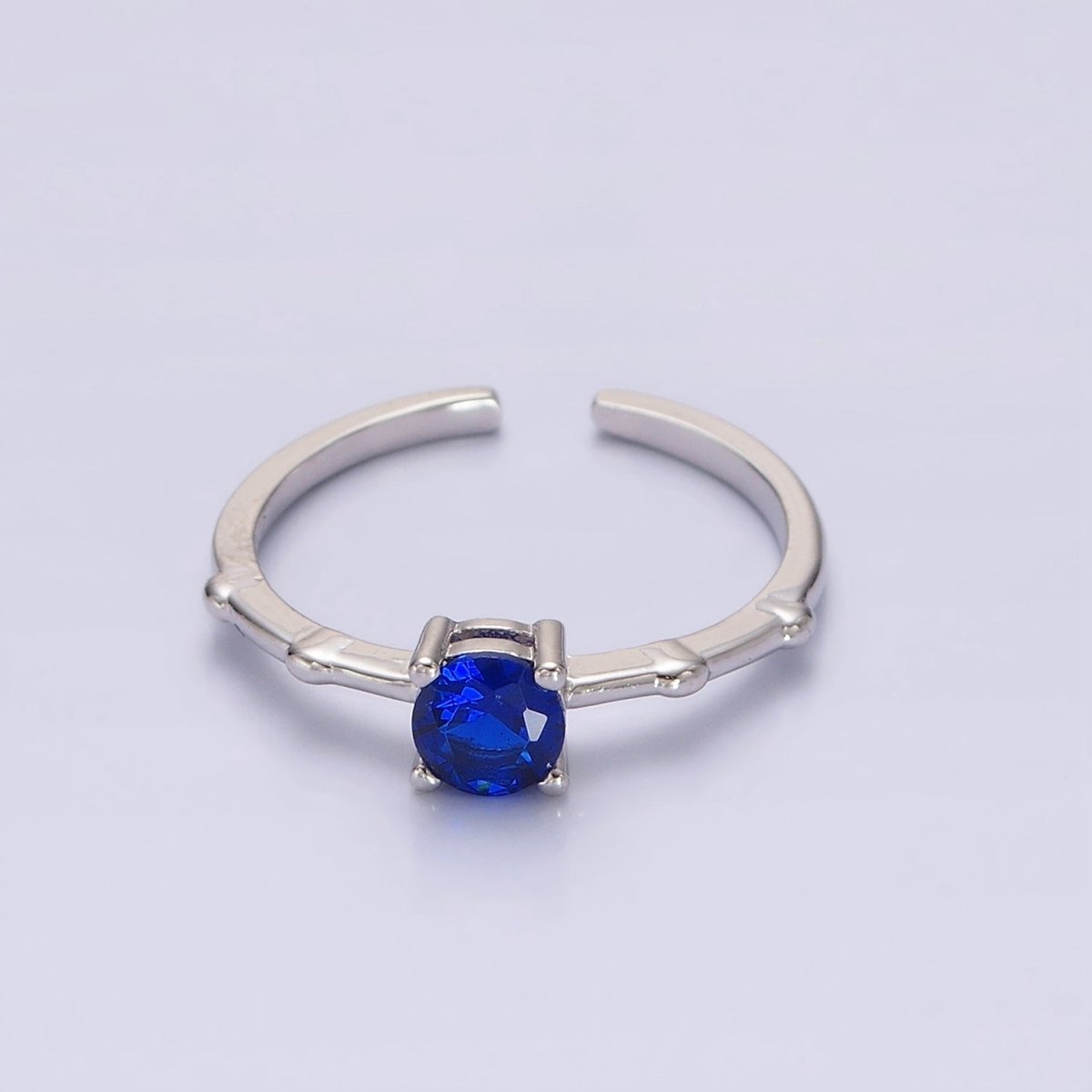 Gold Vermeil Cubic Zirconia CZ Birthstone Personalized Solitaire Bamboo Ring in Gold & Silver | O1006 - O1029