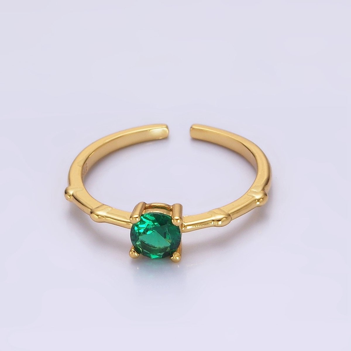 Gold Vermeil Cubic Zirconia CZ Birthstone Personalized Solitaire Bamboo Ring in Gold & Silver | O1006 - O1029