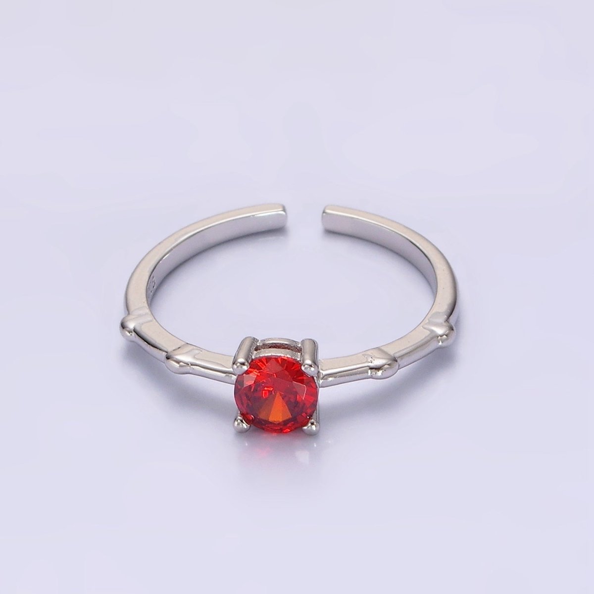 Gold Vermeil Cubic Zirconia CZ Birthstone Personalized Solitaire Bamboo Ring in Gold & Silver | O1006 - O1029