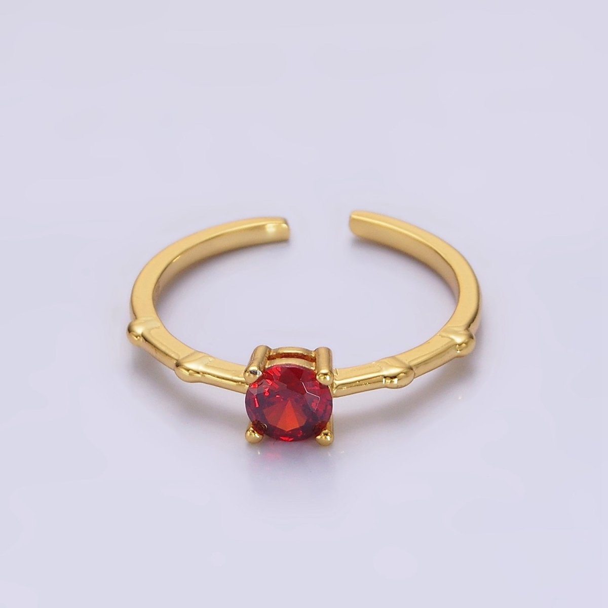 Gold Vermeil Cubic Zirconia CZ Birthstone Personalized Solitaire Bamboo Ring in Gold & Silver | O1006 - O1029