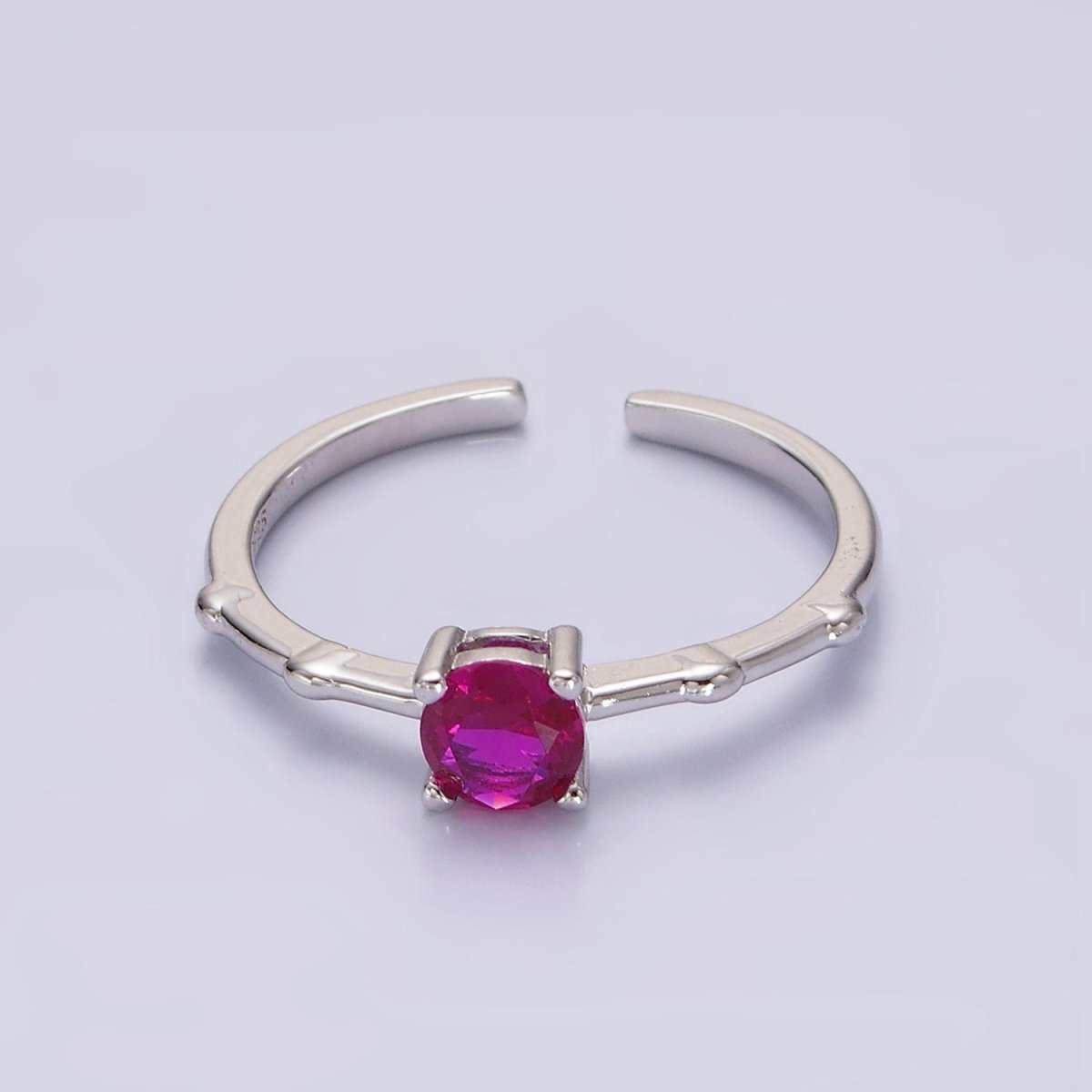 Gold Vermeil Cubic Zirconia CZ Birthstone Personalized Solitaire Bamboo Ring in Gold & Silver | O1006 - O1029