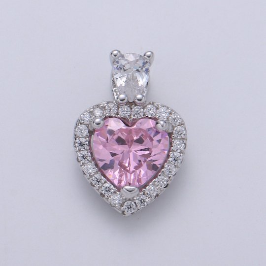 Gold Vermeil Heart Charm Cubic Heart Gem Pendant Micro Pave Love Charm Solitaire Heart Charm for Necklace Earring Bracelet Component SL-221 SL-222 SL-223 SL-224 SL-225 SL-226 SL-244