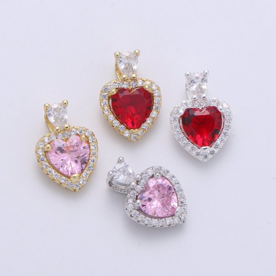 Gold Vermeil Heart Charm Cubic Heart Gem Pendant Micro Pave Love Charm Solitaire Heart Charm for Necklace Earring Bracelet Component SL-221 SL-222 SL-223 SL-224 SL-225 SL-226 SL-244