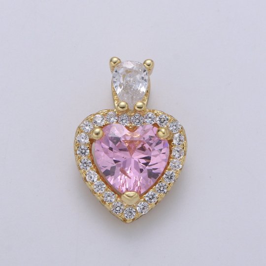 Gold Vermeil Heart Charm Cubic Heart Gem Pendant Micro Pave Love Charm Solitaire Heart Charm for Necklace Earring Bracelet Component SL-221 SL-222 SL-223 SL-224 SL-225 SL-226 SL-244