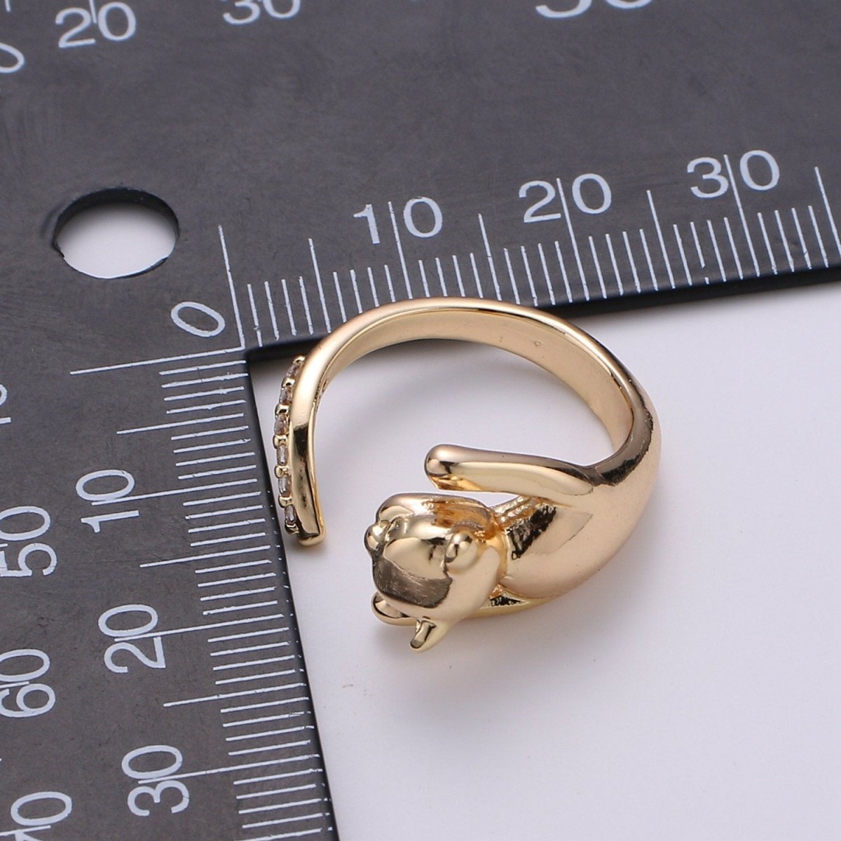 Gold Vermeil Ring Dainty Gold Cat Ring. Adjustable Ring Open Ring Gift For Birthday, Christmas, Gifts For Her. Cat Lover Jewelry Gift Idea R-061