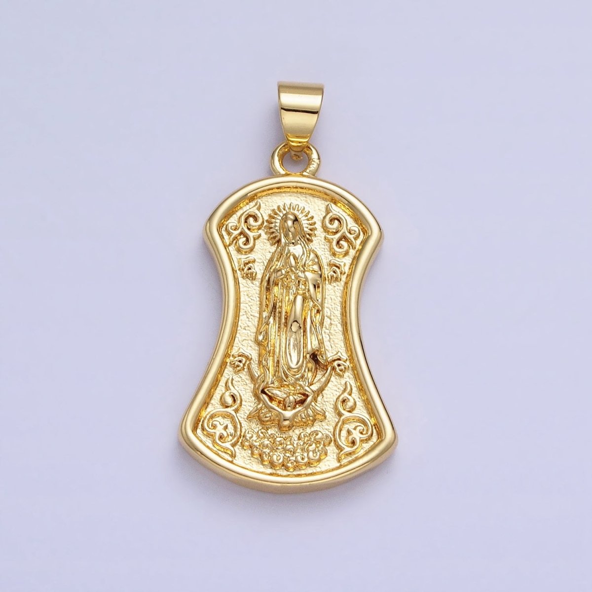 Gold Virgin Mother Mary Geometric Textured Curved Religious Pendant | AA233