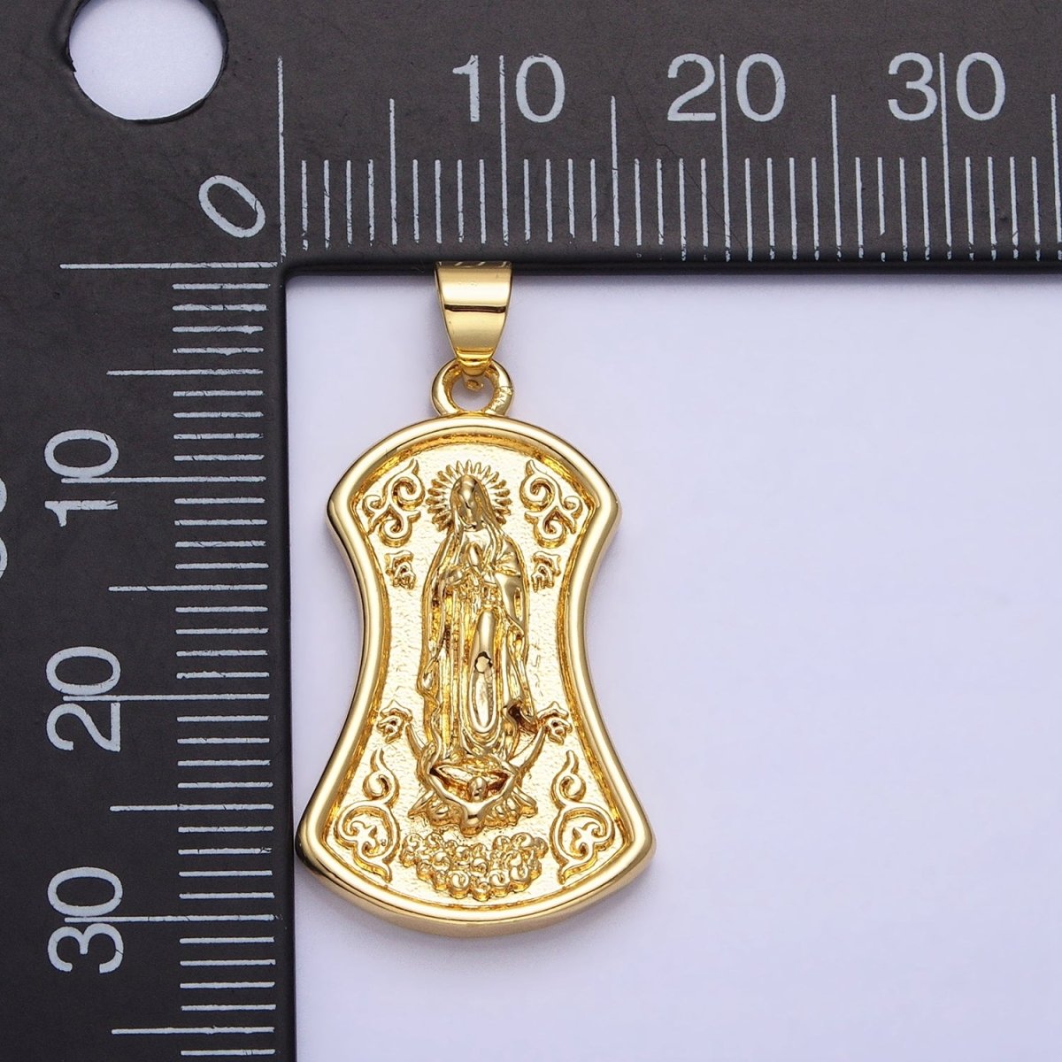 Gold Virgin Mother Mary Geometric Textured Curved Religious Pendant | AA233