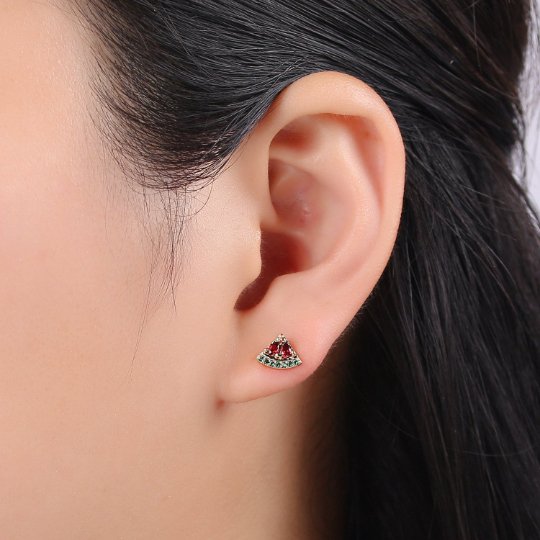 Gold Watermelon Stud Earrings, CZ Watermelon Studs, Tropical Summer Jewellery, Fruit Earrings, Minimalist Earrings, Earrings for Girls P-011