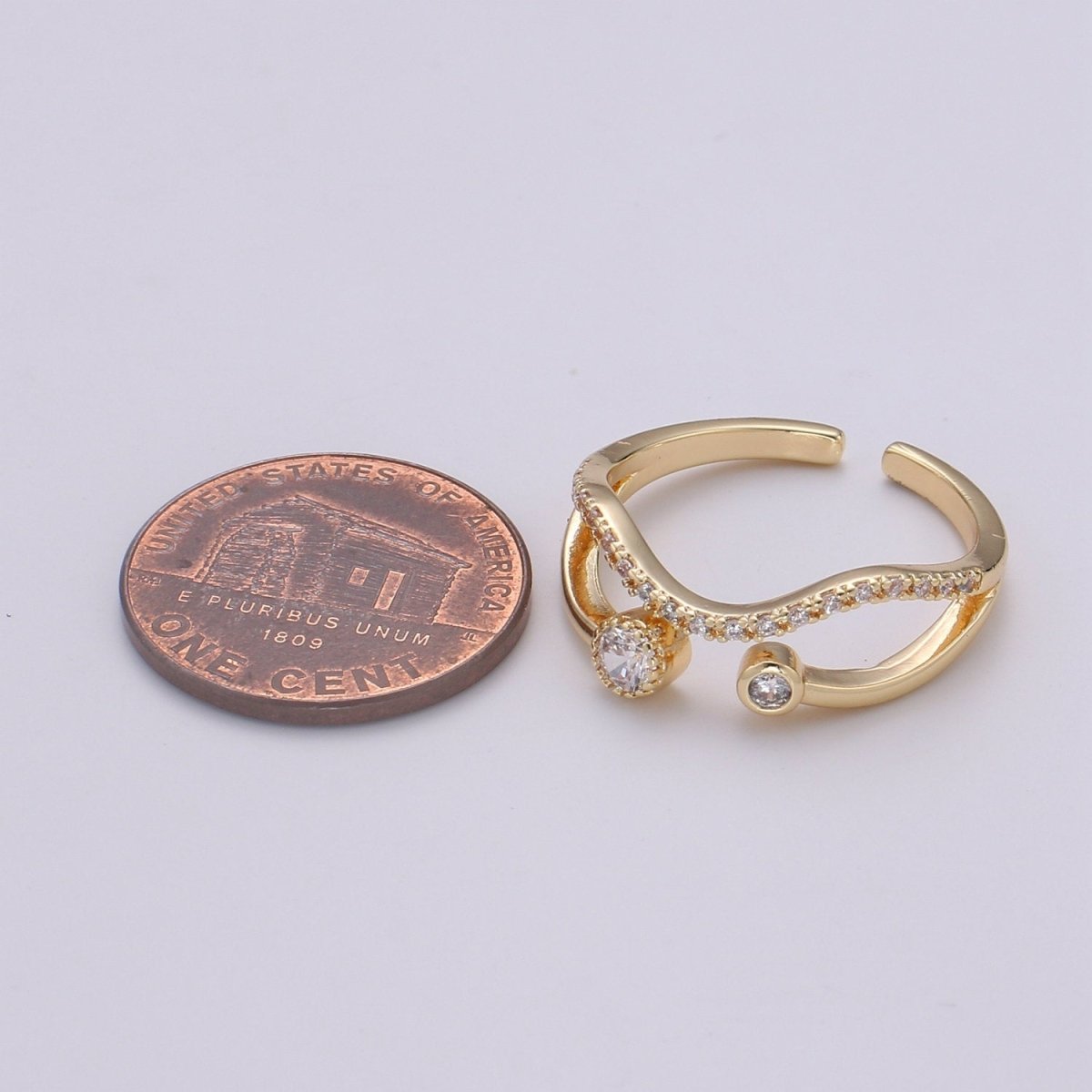 Gold wave ring, Micro Pave Open Ring Gold Vermeil ring, Dainty wave ring Micro Pave Stacking rings, Cz gold wave R-148