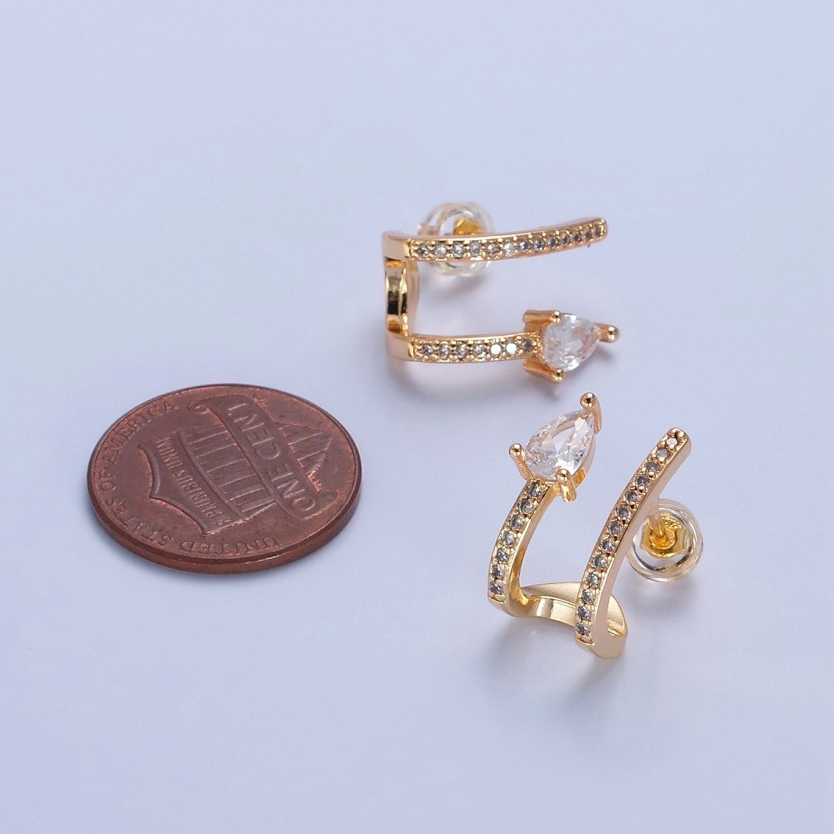 Gold Wrap Stud Earring with Tear Drop CZ Stone T-460
