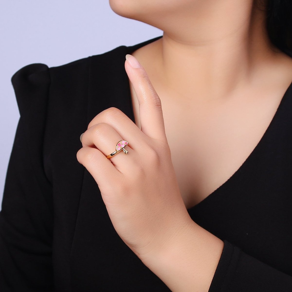 Gold y2k Mushroom Ring, Open Adjustable Ring, Women Ring O-2162