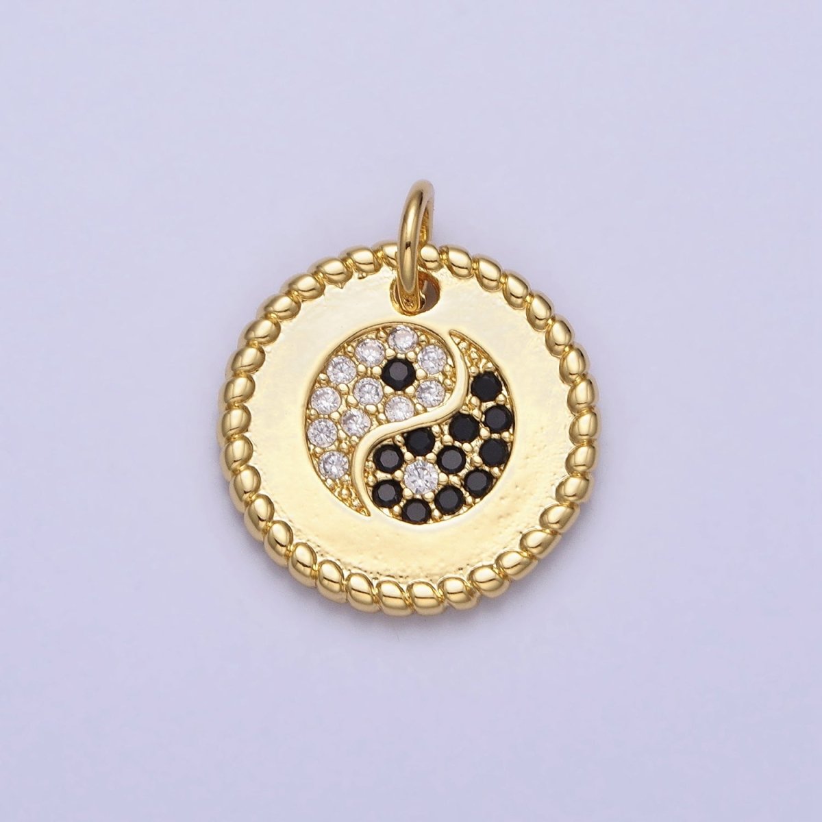Gold Yin Yang Black White Micro Paved Braided Twist Round Add-On Charm | AC379